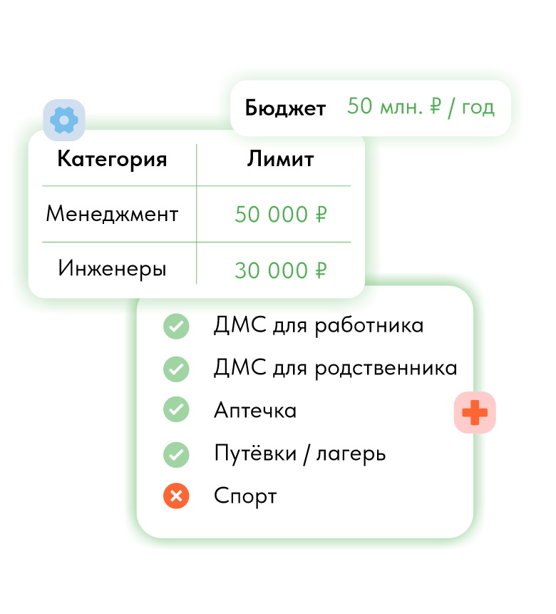 Настройка бюджета ДМС и лимитов по категориям сотрудников в 1С